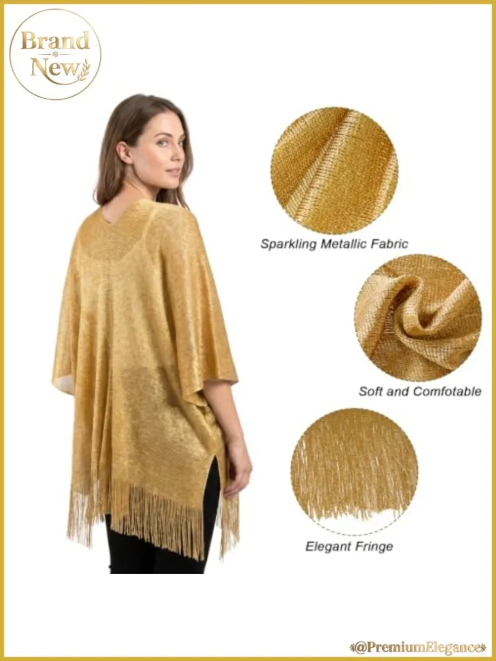 Sparkle Metallic Evening Shawl Wrap Open Front Cape for Formal Dresses